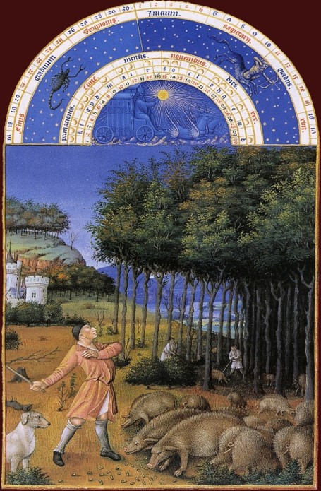 Tres riches heures du duc de Berry, la glandée, 1485-86