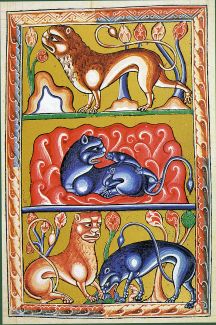 enluminure représentant un lion et la réanimation des petits - Bestiaire d'Ashmole, XVIe siècle - Wikipédia